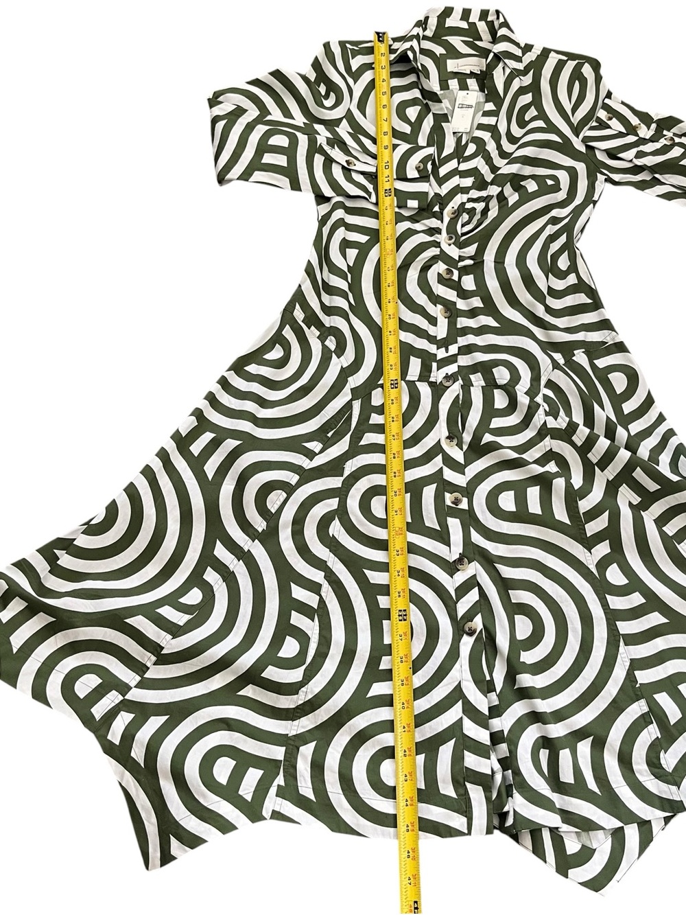 Anthropologie Green Geometric Poplin Shirt Dress Button Front Cotton Size 8 NWT - Picture 12 of 12